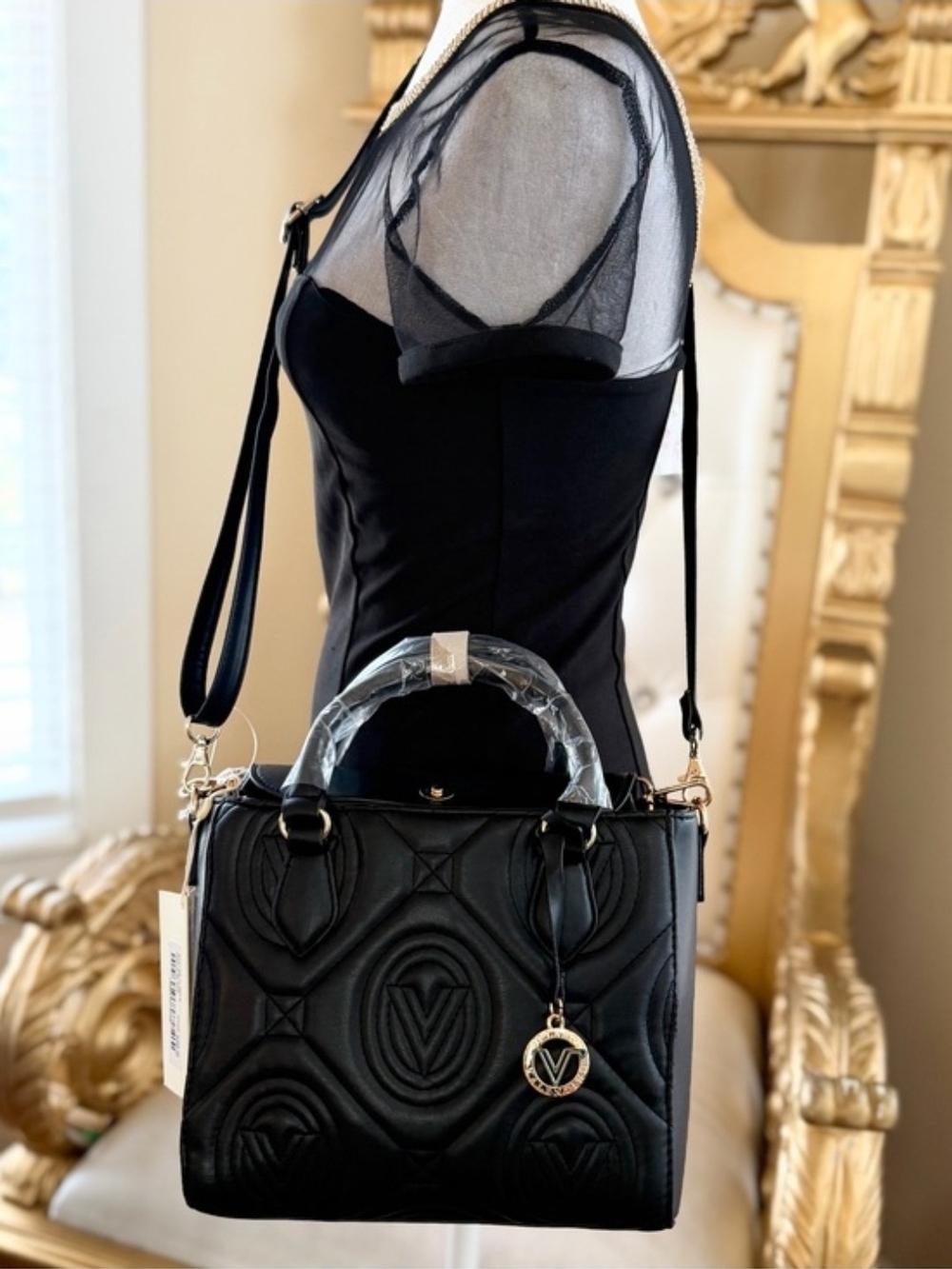 Valentino NWT V-Emblem Quilted Black Top-Handle Bag MSRP$299 - Picture 2 of 8